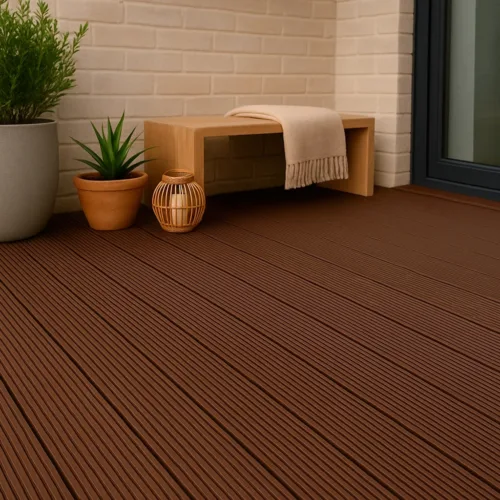 Harte Flooring deck wpc rayado marronoscuro mockup